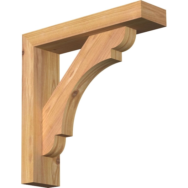 Ekena Millwork Olympic Block Smooth Bracket w/ Offset Brace, Western Red Cedar, 3 1/2"W x 14"D x 14"H BKT0402X14X14OLY05SWR - main